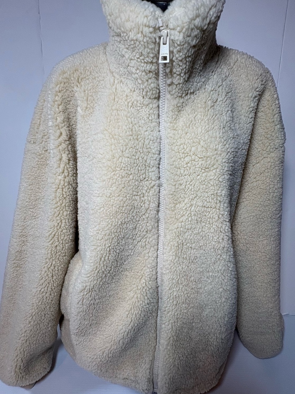 Levi's Cream Sherpa Zip-Up Jacket for Women